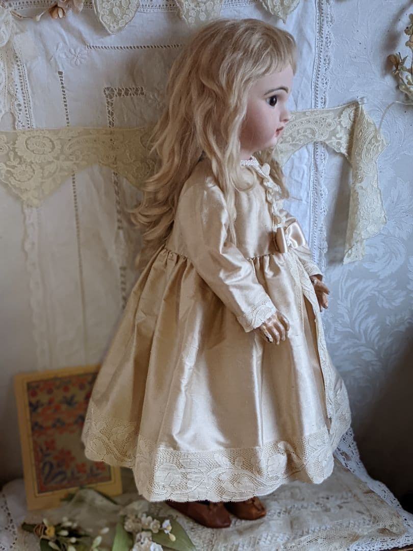 k】アンティークビスクドール用のワンピース 52cmぐらい用