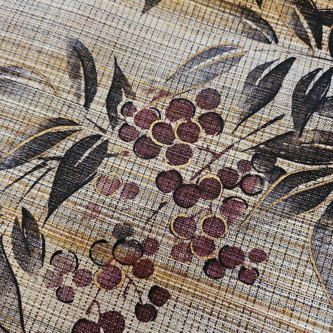 名古屋帯☆葉と赤紫の実☆正絹☆お太鼓柄☆美品☆袷☆仕立て上がり