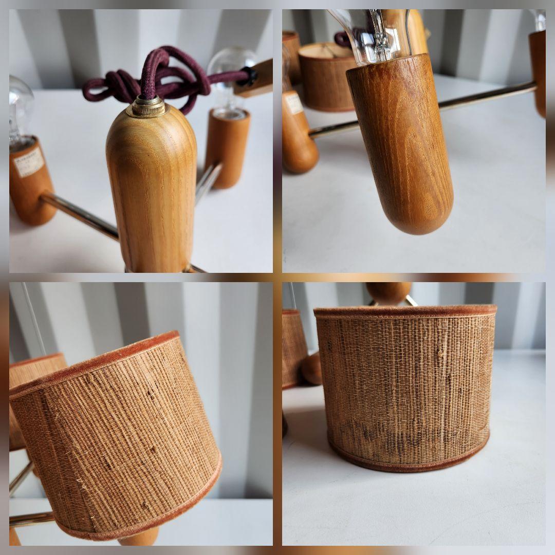 希少 ジャパンヴィンテージ 三菱電機 無垢材 4灯シャンデリア LK1744