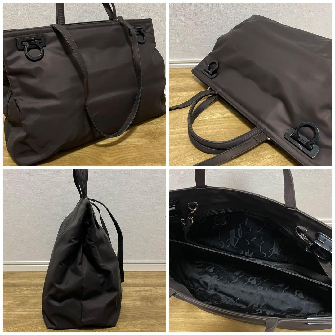 《美品》Ferragamo（フェラガモ）ナイロン×レザー ハンドバッグ ブラウン