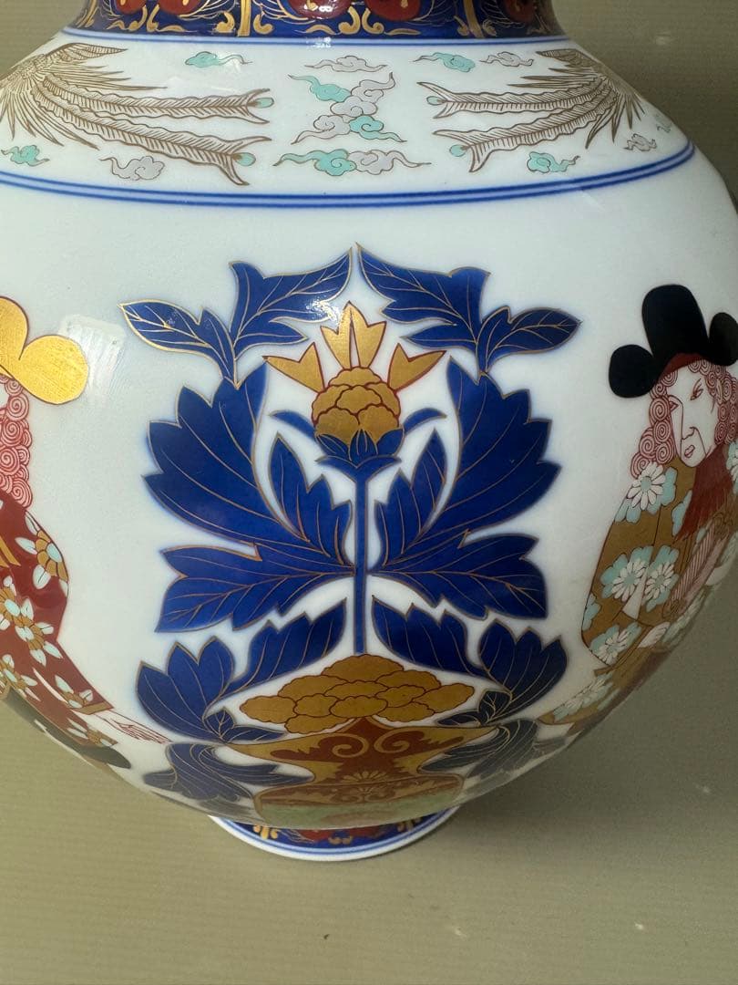 2456 希少 オールド香蘭社 ハイライン 南蛮渡来船 和蘭陀人 花瓶 金彩