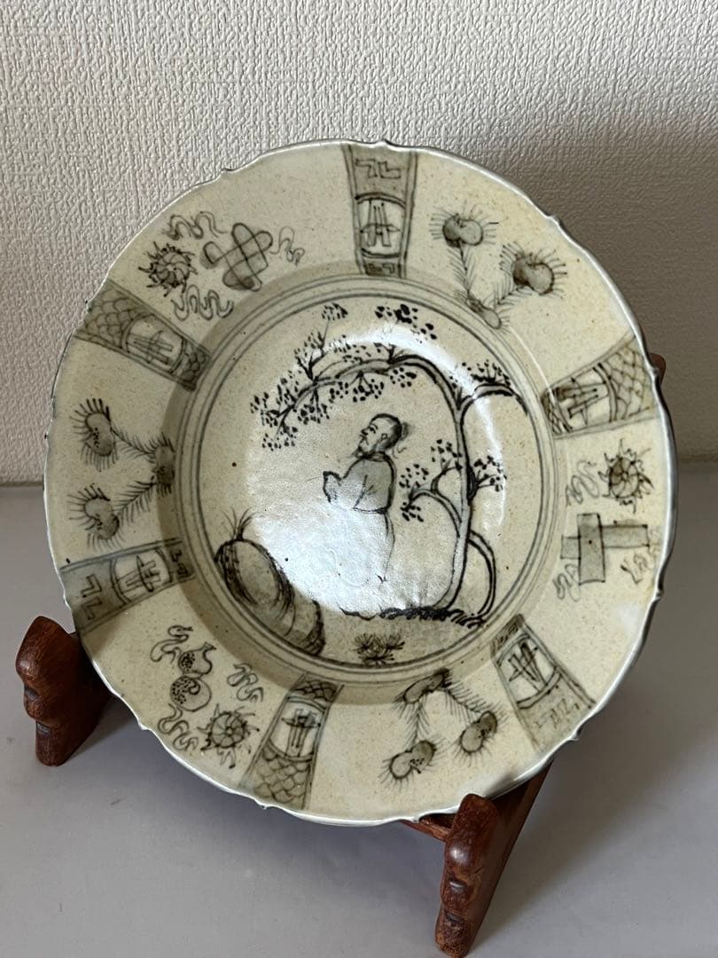 中国古美術 大明宣徳年人物花卉紋皿；西X-7 | 激安通販のイーサプライ