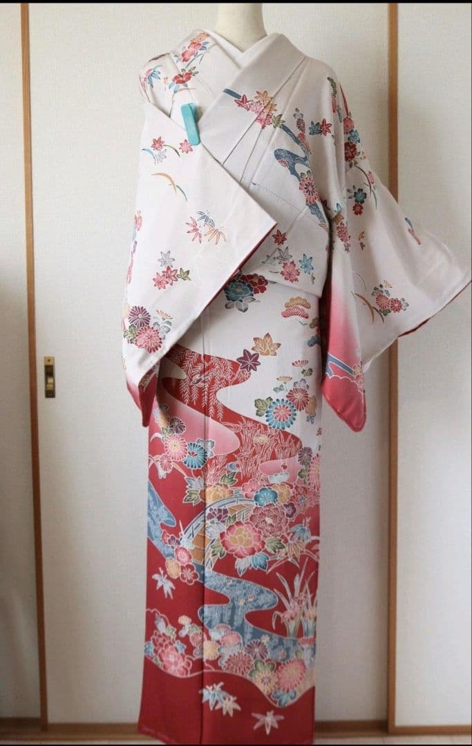 ちりめん地 紅型染め訪問着単品 ちりめん地 紅型染め訪問着単品