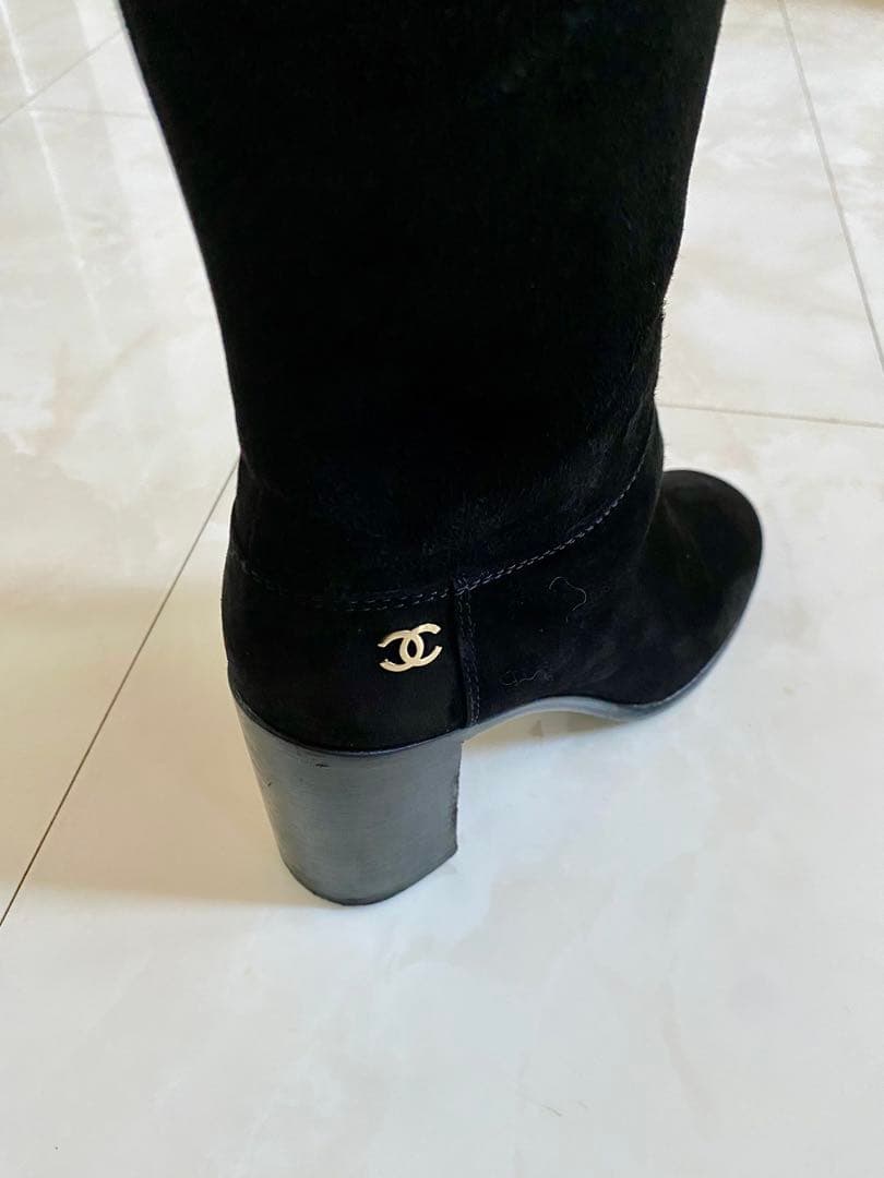美品 シャネル ブラック ショート ブーツ 黒 38 24.5cm CHANEL