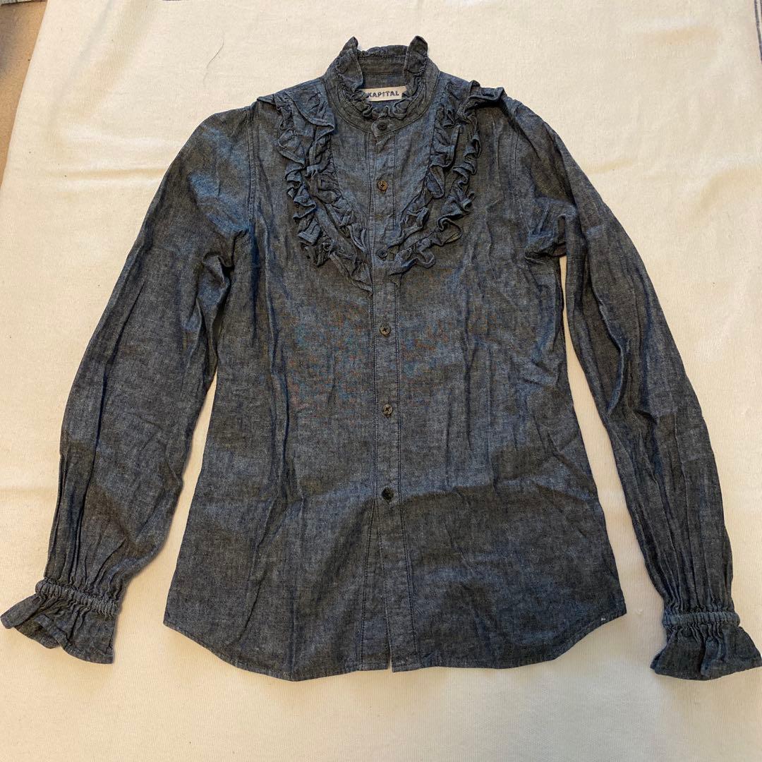 美品KAPITAL フリル長袖シャツ ブラックデニムXS - メルカリ