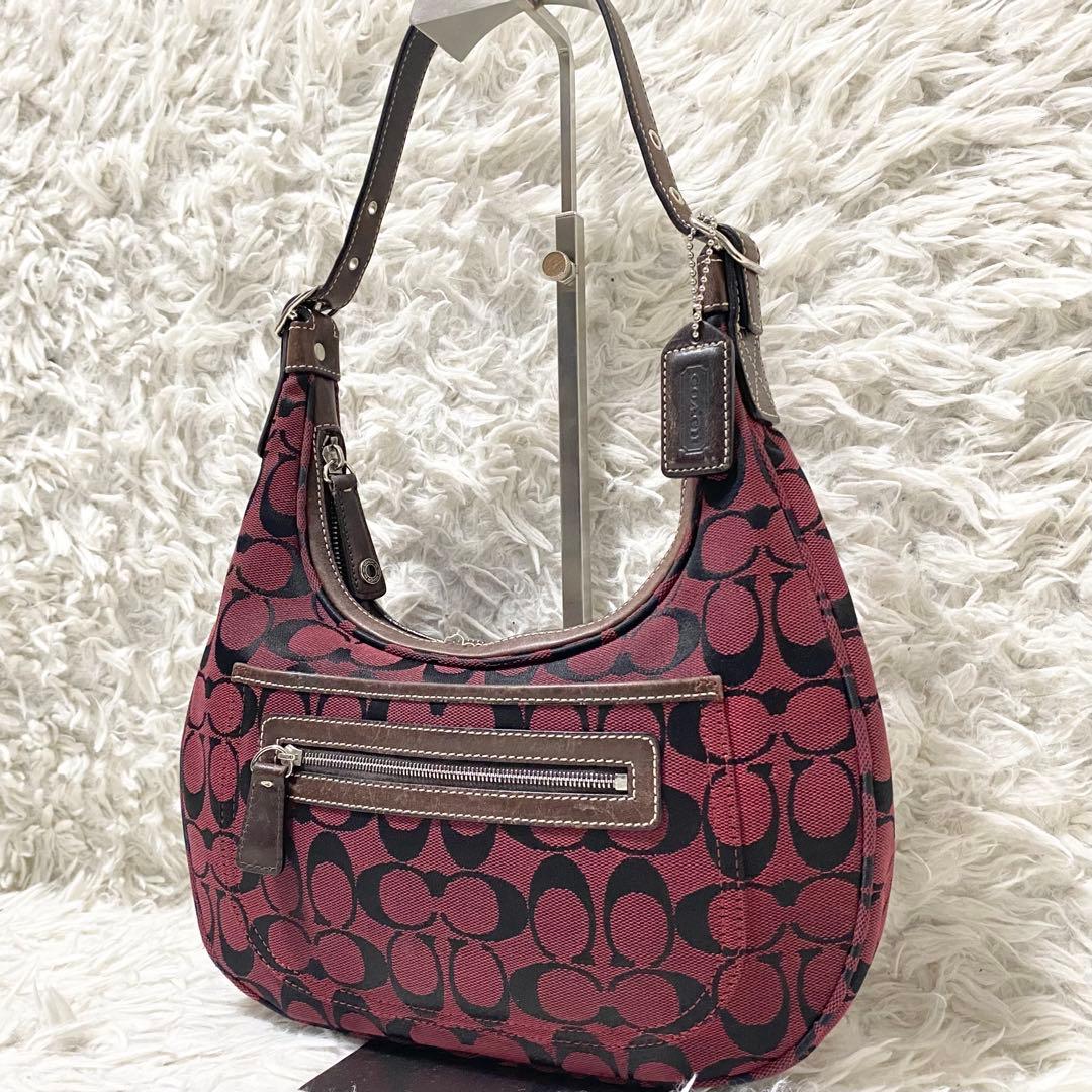 コーチ ホーボー ワンショルダーバッグ シグネチャー キャンバス 赤