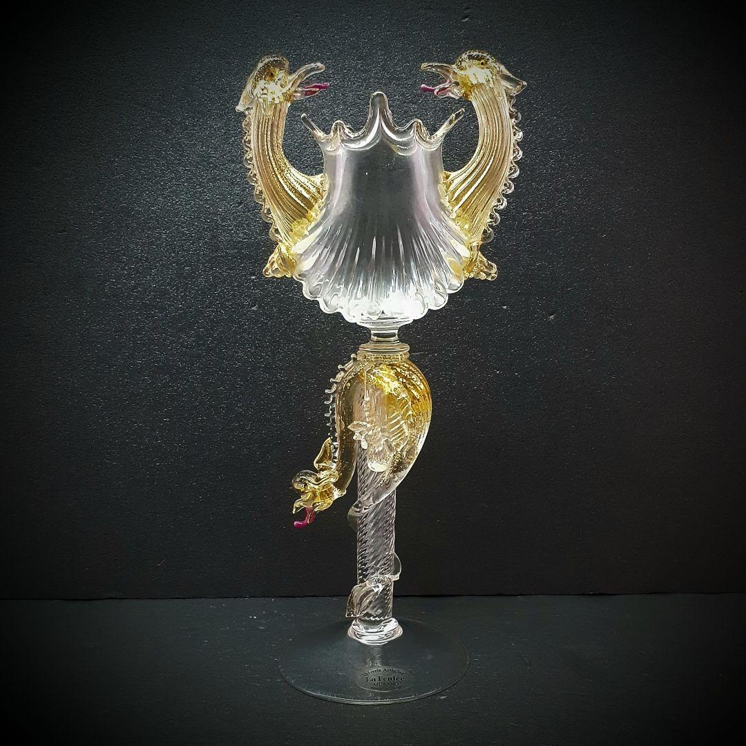 MURANO La Fenice ムラノ ラ フェニーチェ 双頭 ドラゴングラス Murano Glass 鳥のオブジェ ヴェネチアンガラス ムラーノガラス