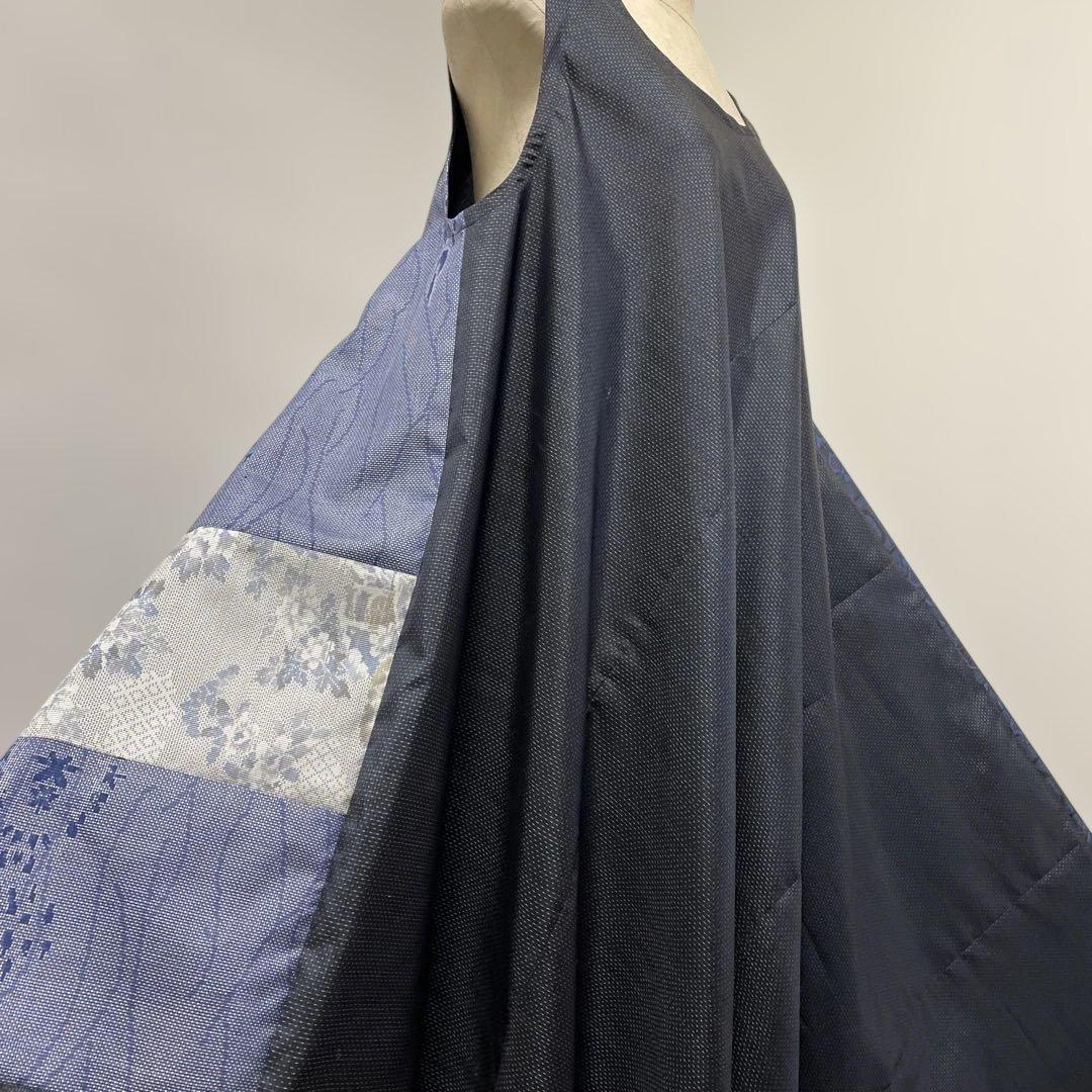 着物ワンピーステントラインロング丈《13》大島紬(証紙付き)等L〜［紺系］