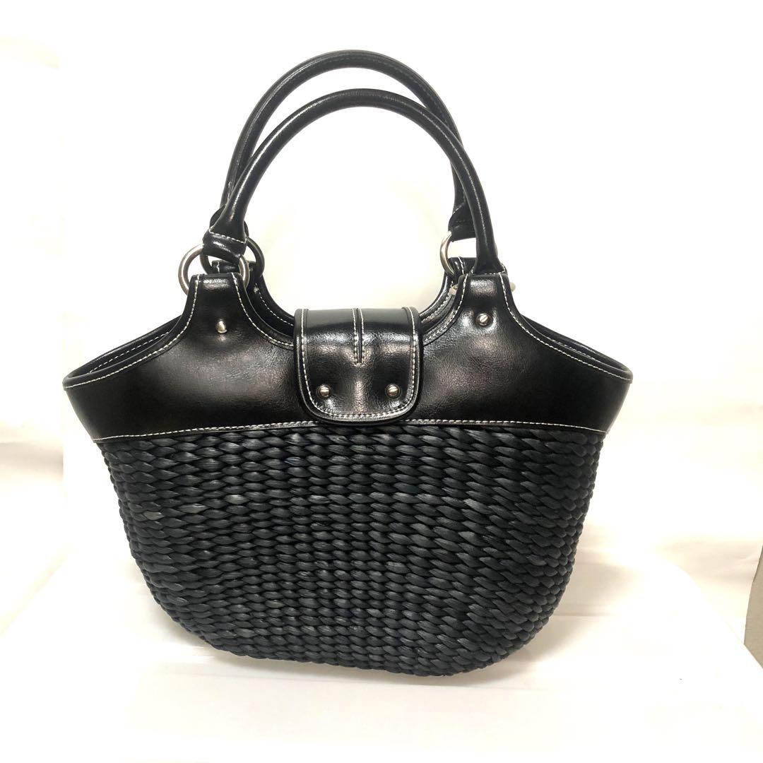 未使用級 皇室御用達】濱野 ハンドバッグ 籠バッグ レザー×編み込み