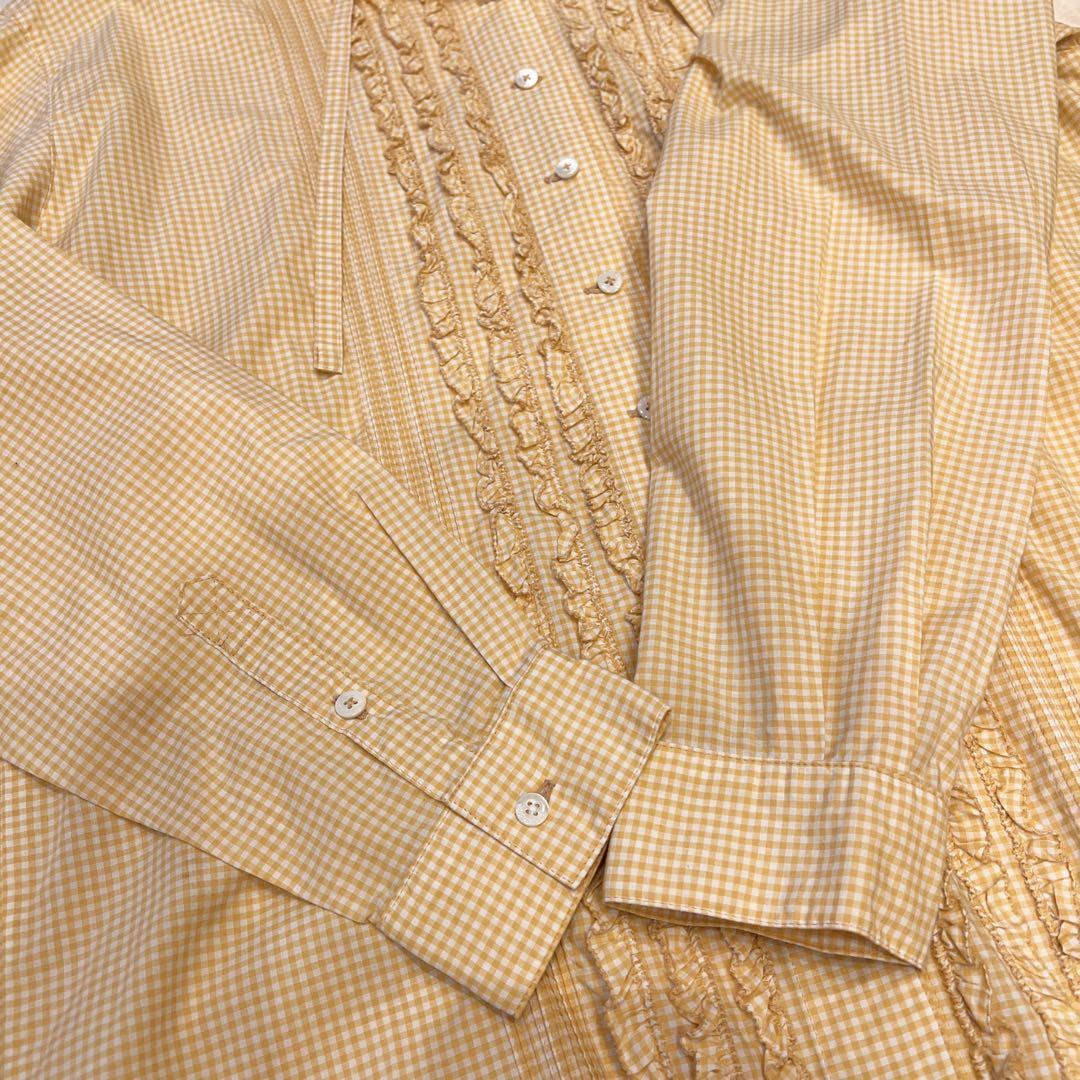 美品】ピンクハウス ギンガムチェック フリル&ロゴ刺繍ブラウス フード