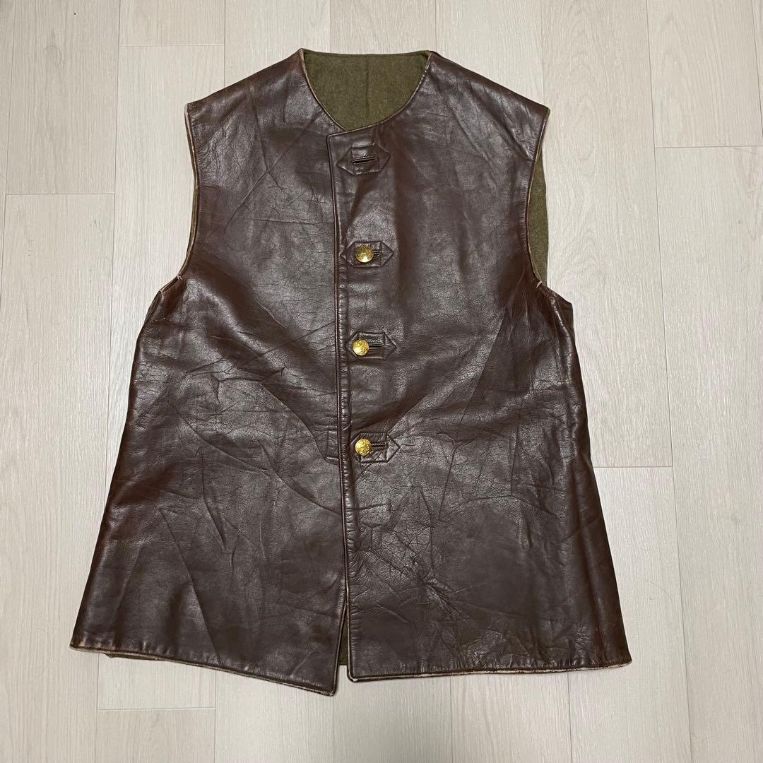 ベルギー軍 レザー ジャーキンベスト ブラウン 希少】Belgian army ベルギー軍 ジャーキンベスト レザーベスト