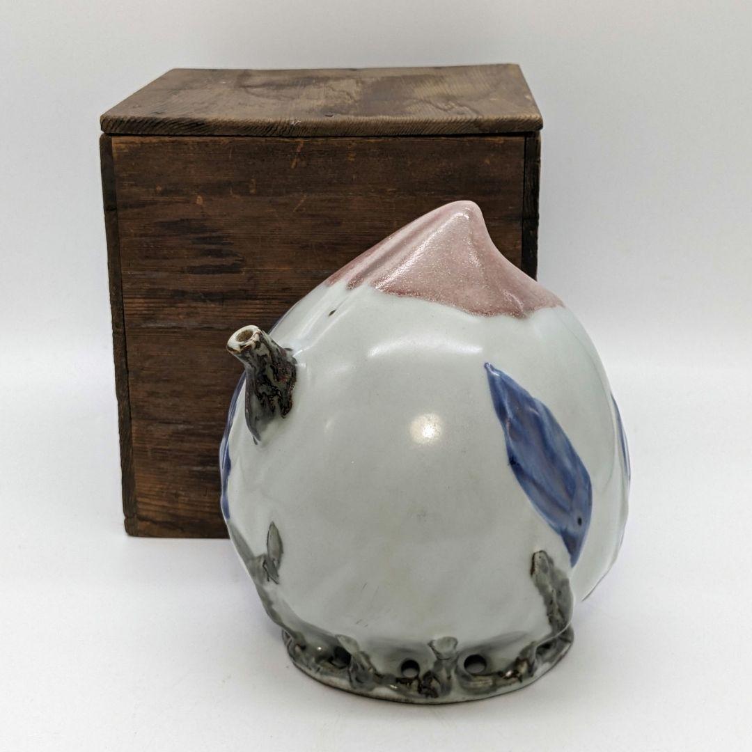 李朝 特大桃型水滴 辰砂青華彩 高麗白磁 染付 李氏朝鮮 書道具 水差 水