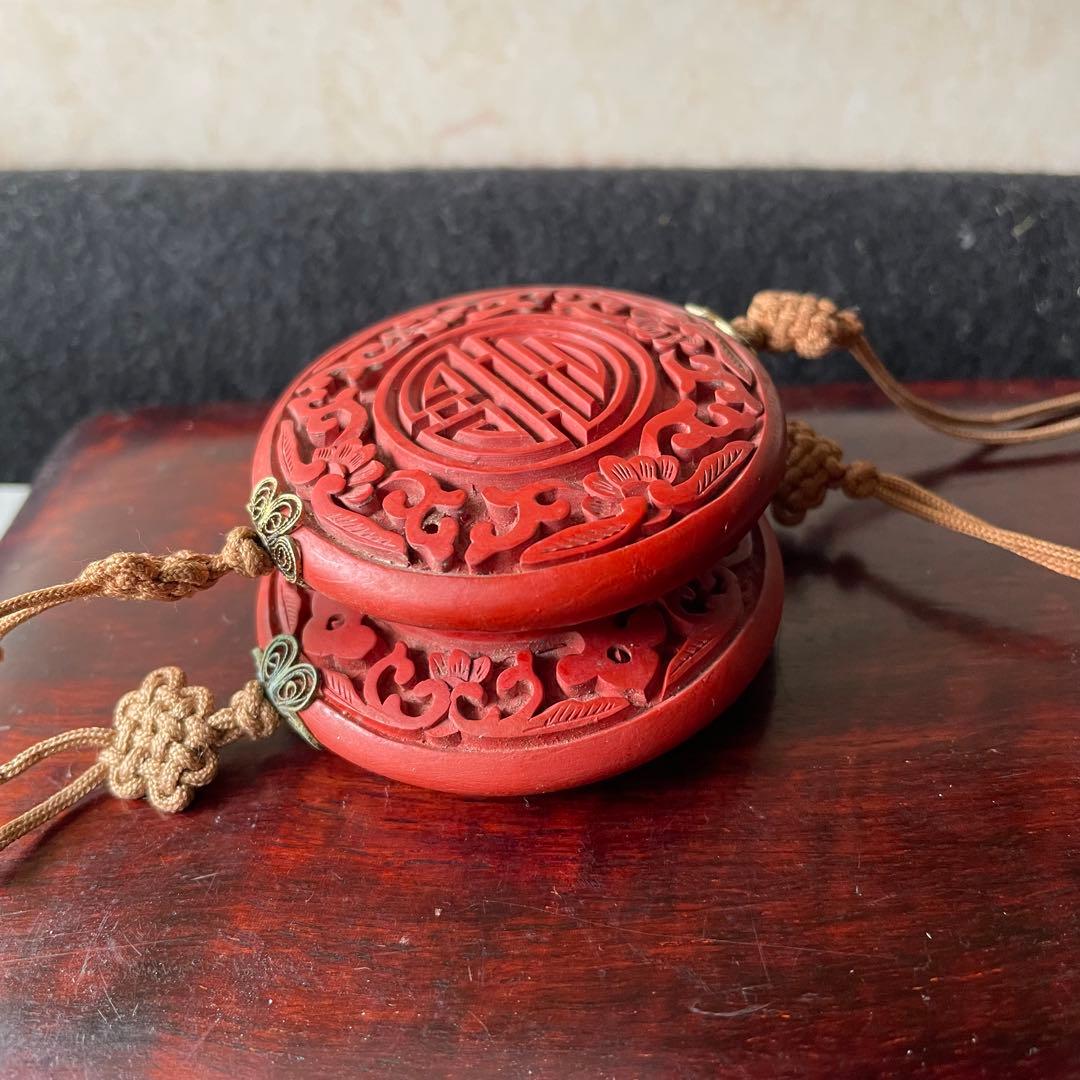 堆朱 漆 風鎮 朱 中国 アンティーク 掛軸 飾り 古玩 古美術 China 赤