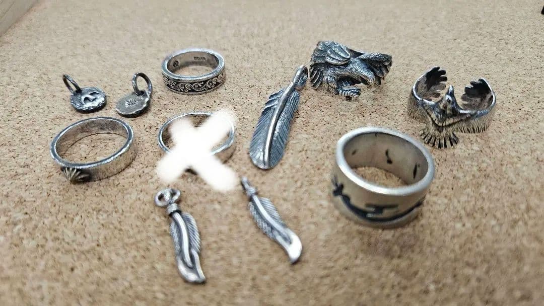 シルバーアクセサリー リング、ペンダントトップ 10点セット シルバー925 トライバル柄の蔦模様のリング型ペンダントトップ