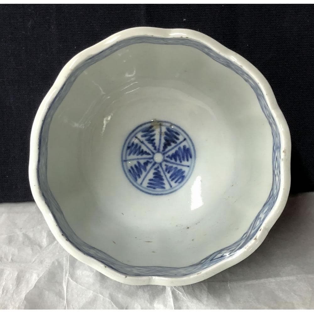 e2028 古伊万里 染付 中猪口 5客 よろけ紋 蕎麦猪口 そば猪口 茶碗