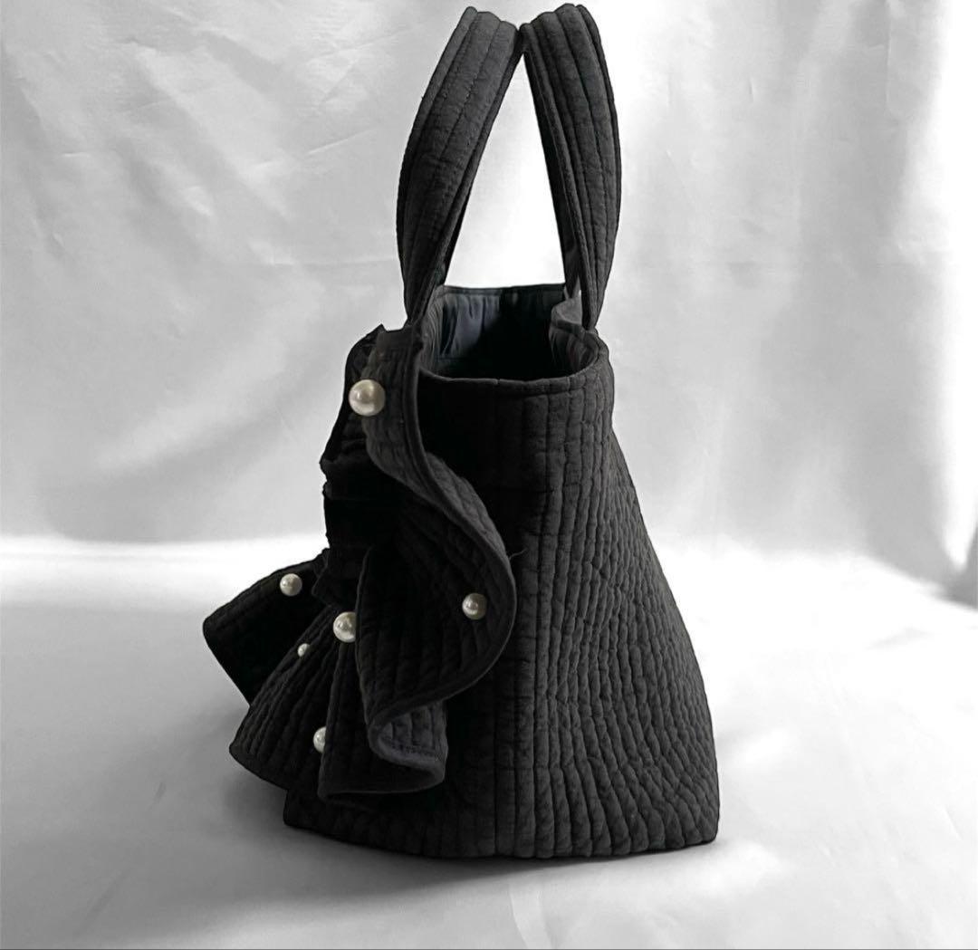 新作♡ヌビバッグ フリルギャザー ブラック パール 底板マグネット付き