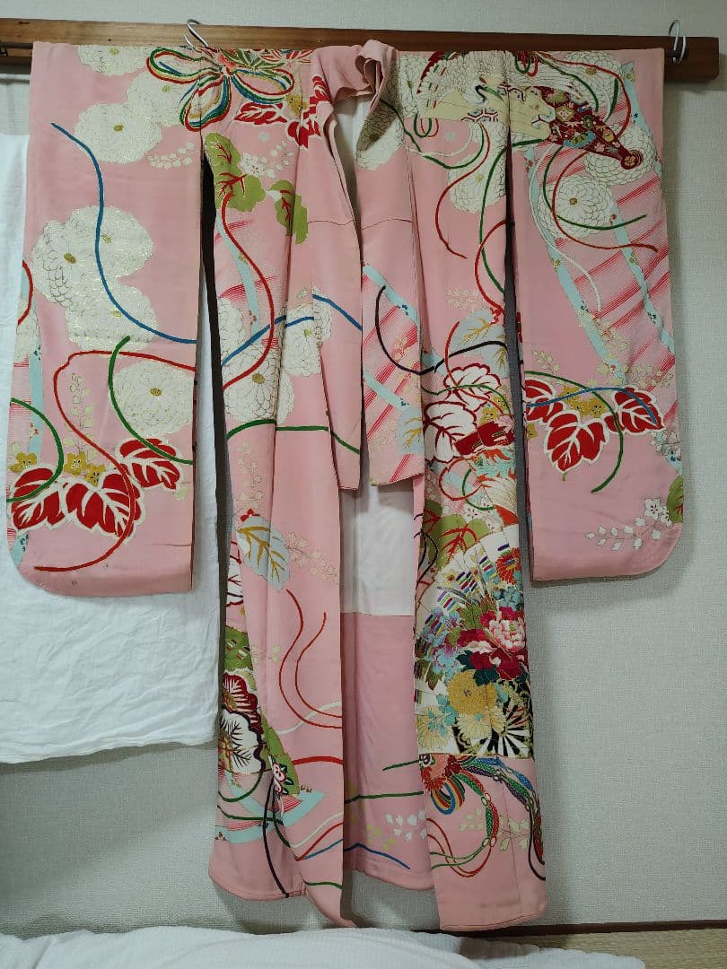 アンティーク振袖 ピンク 状態悪い 金駒刺繍 鳳凰 伝統柄振袖 牡丹刺繍