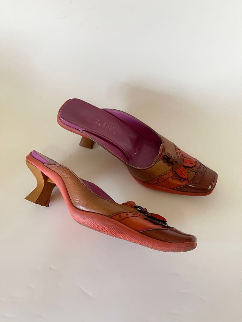 Pradaプラダオープントゥサンダル オレンジブラウン