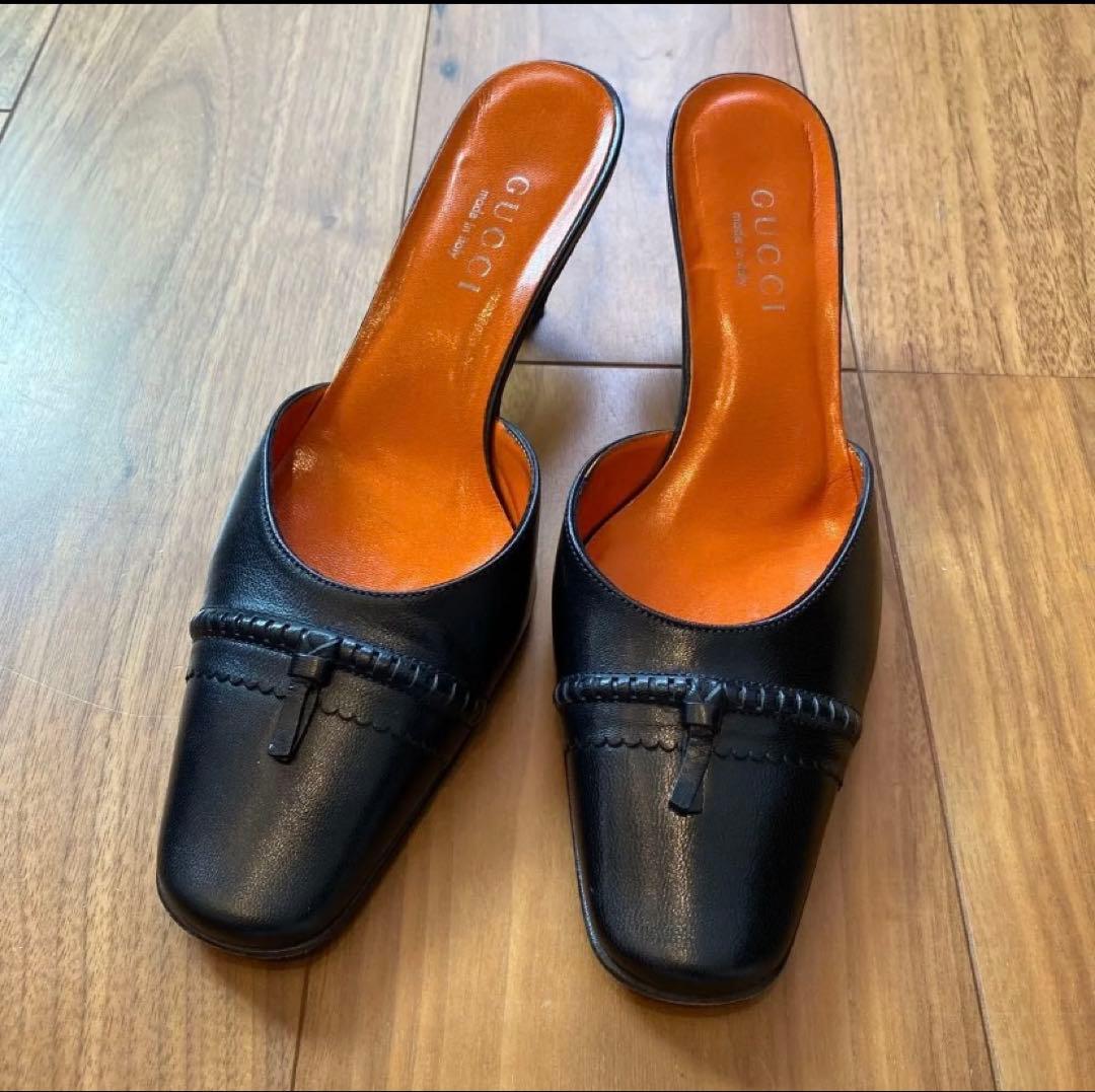 GUCCI レザー ミュール ブラック 中古・古着通販】GUCCI (グッチ) プリンスタウン レザー ミュール