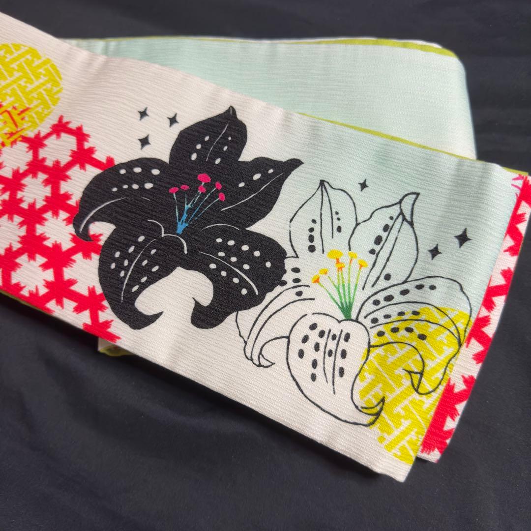 ハセガワアヤ ばらいろ 半幅帯 ユリ 百合