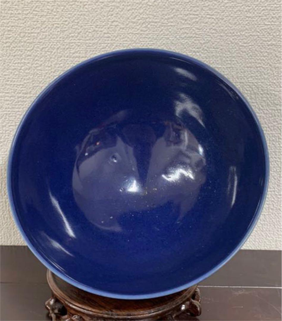 中国古美術 清時代霁蓝釉茶碗 XG3-2 - メルカリ