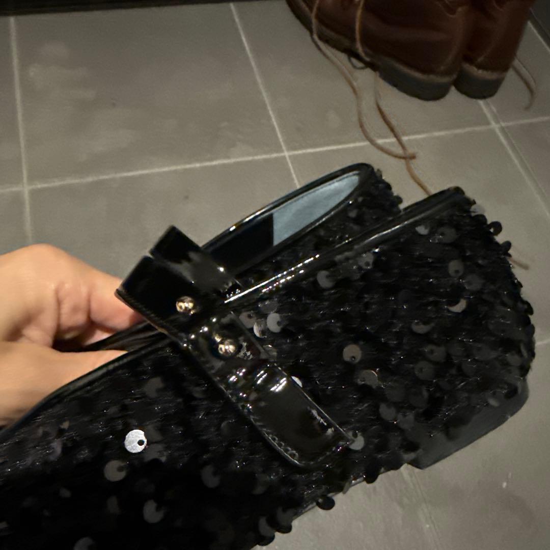 HENRI EN VARGO 黒 スパンコール フラットシューズ 36