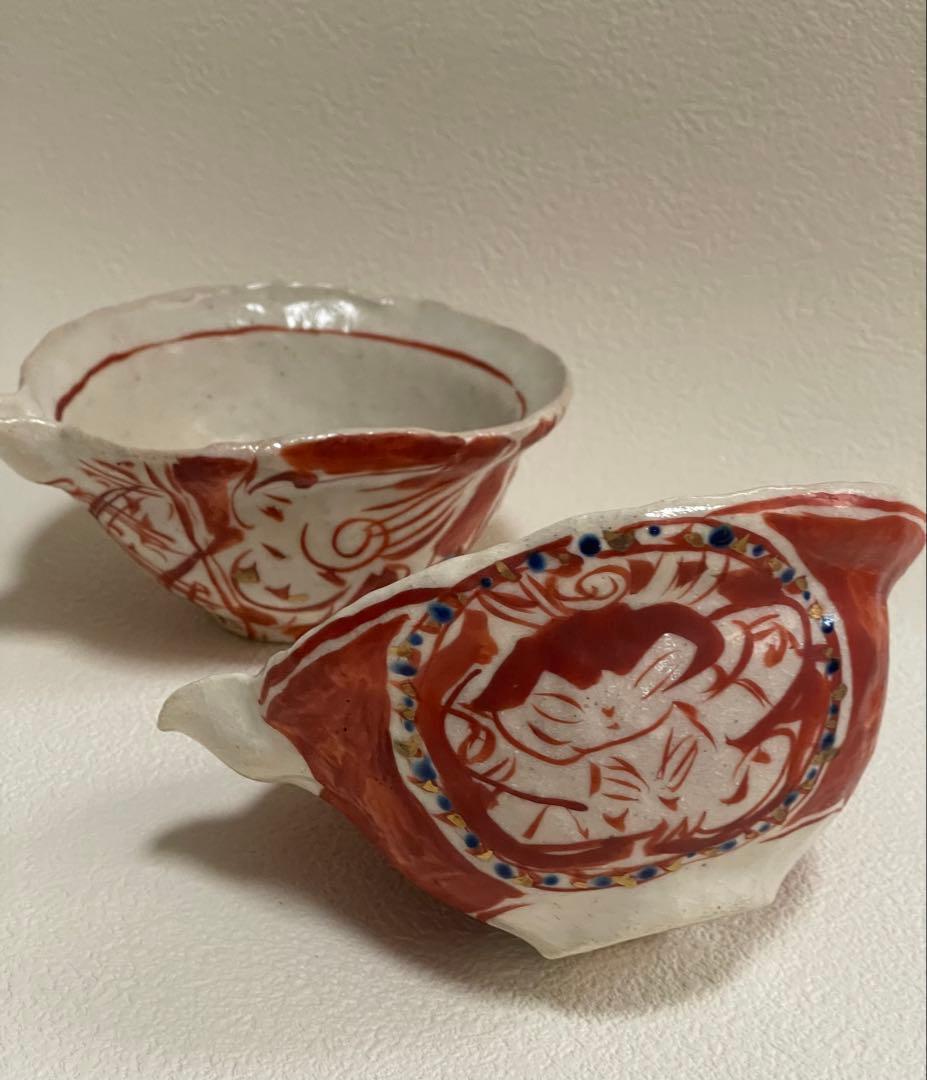 ⬇️黒岩卓実 ⭐︎ 赤絵 片口鉢 食器 柄違い2客 - メルカリ