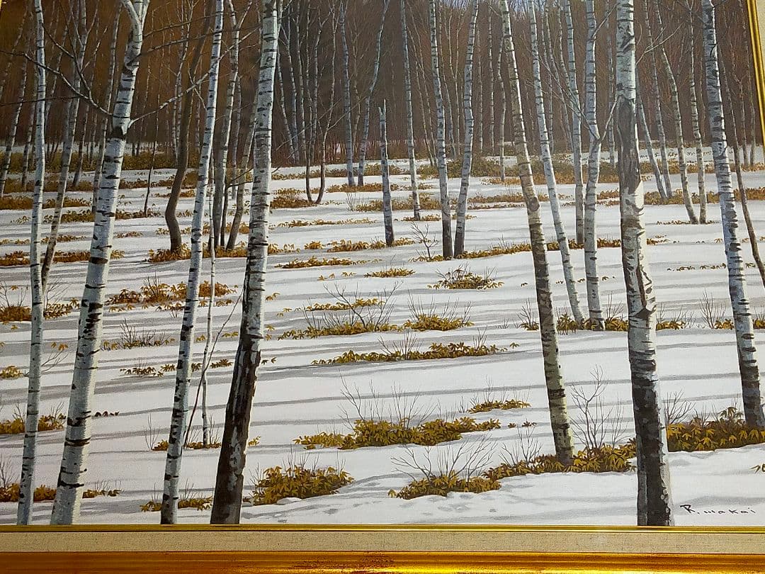 希少】若井良一「 雪の白樺林 」 大作 油彩 元三軌会員、文部大臣奨賞