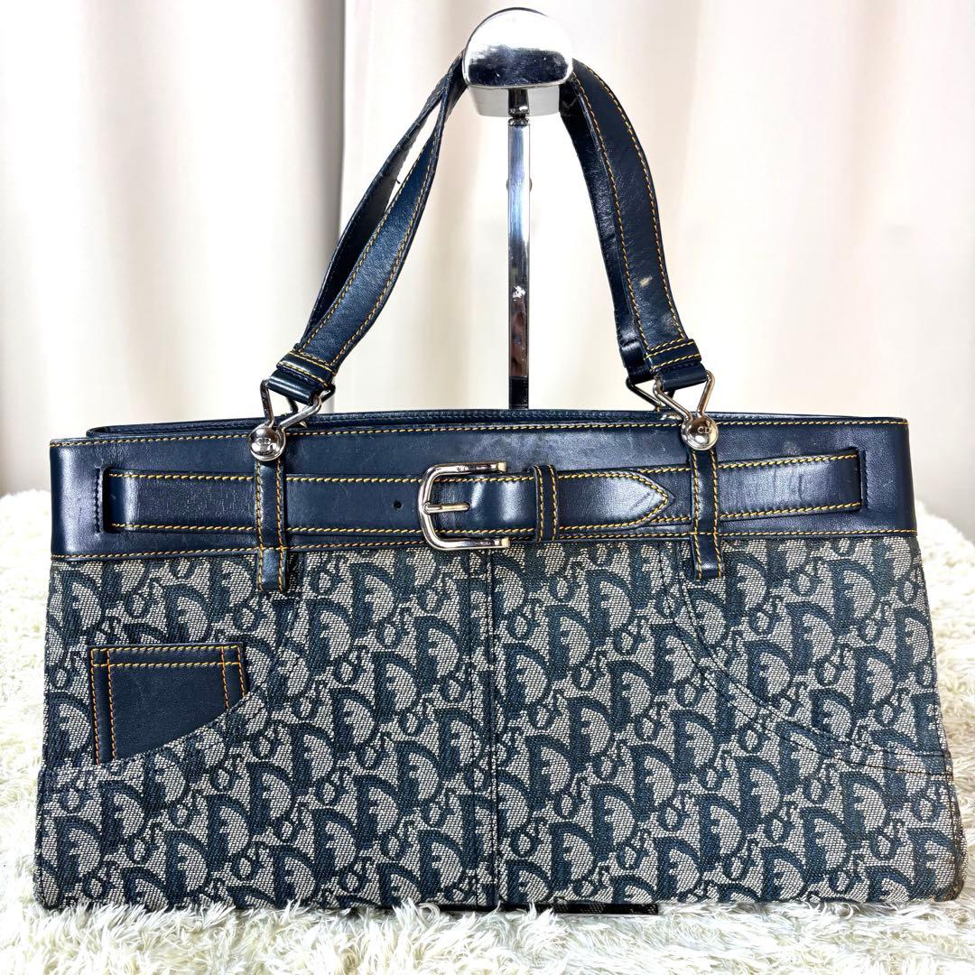 クリスチャン ディオール トロッター キャンバス レザー トートバッグ