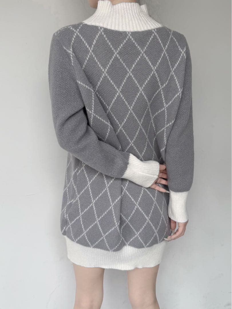 diagonal check papillon knit op Lumignon - メルカリ