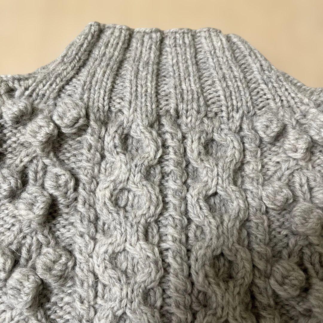 グレー ケーブル編み カーディガン ハンドメイド ハマナカ ソノモノ