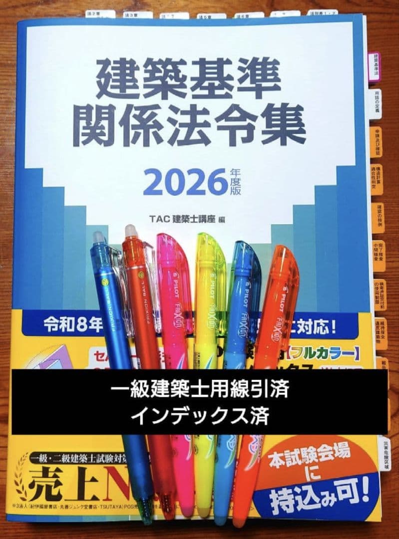 2026 TAC建築基準関係法令集 一級建築士用線引きインデックス貼付済
