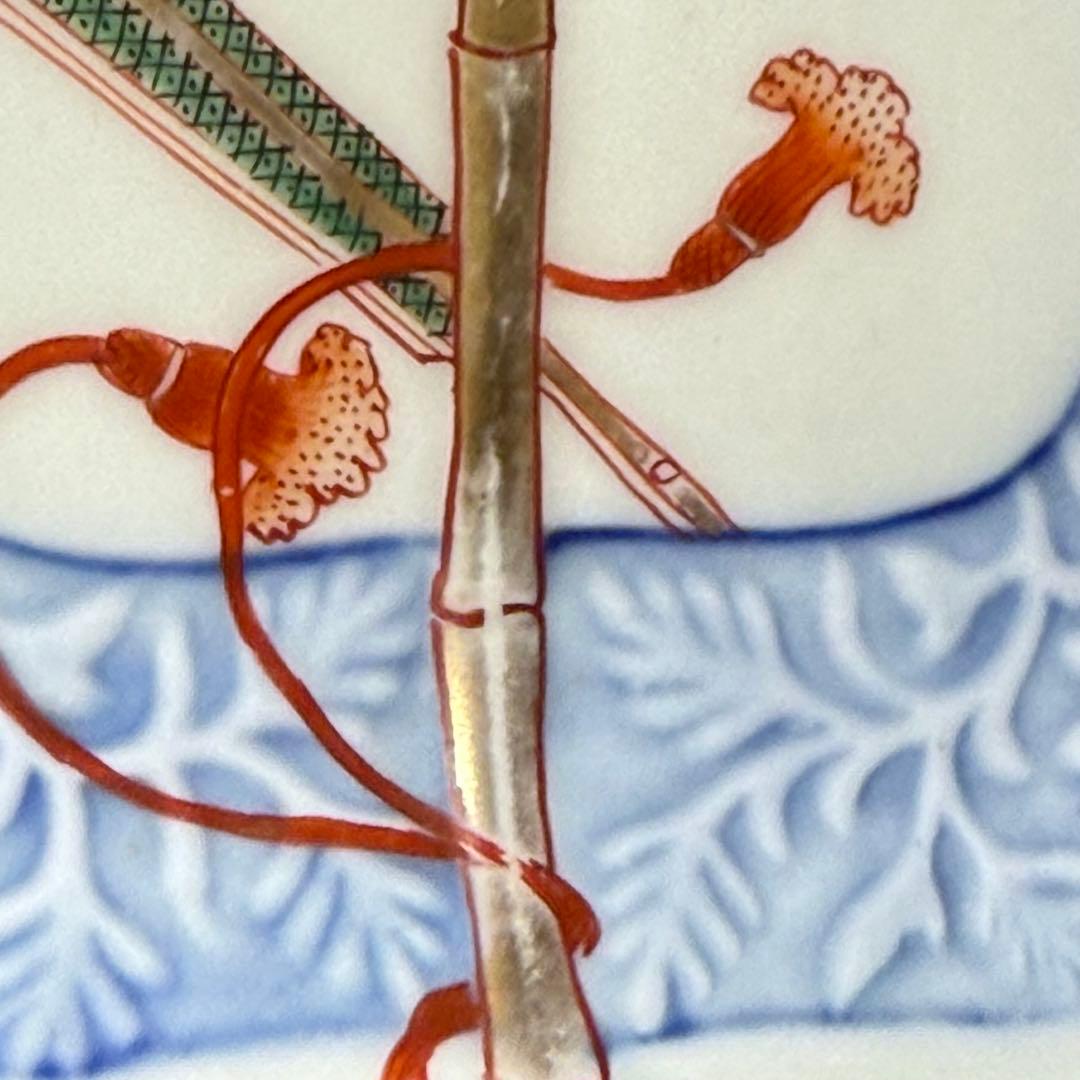 明治時代 有田焼 岩松平吾 色絵軍配形皿 五枚 角岩印 陽刻 珍品 器を