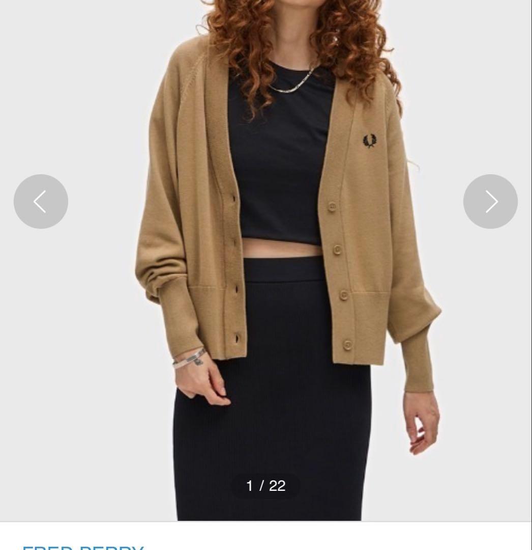 美品 FRED PERRY ベージュ Vネックカーディガン UK10 V-Neck Cardigan｜FRED PERRY フレッドペリー