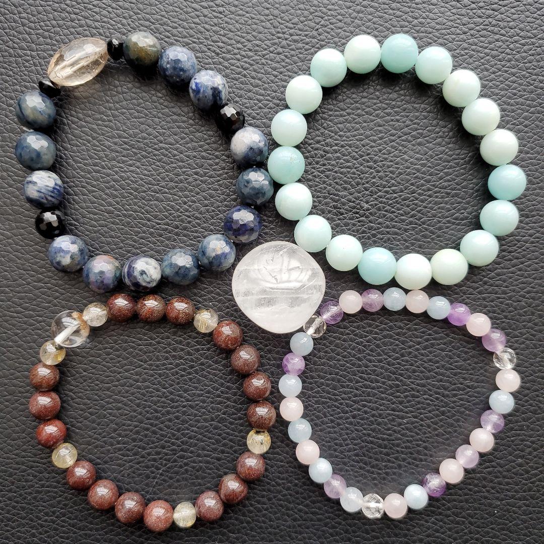 天然石ビーズブレスレット4個＋水晶タンブルセット③ - メルカリ