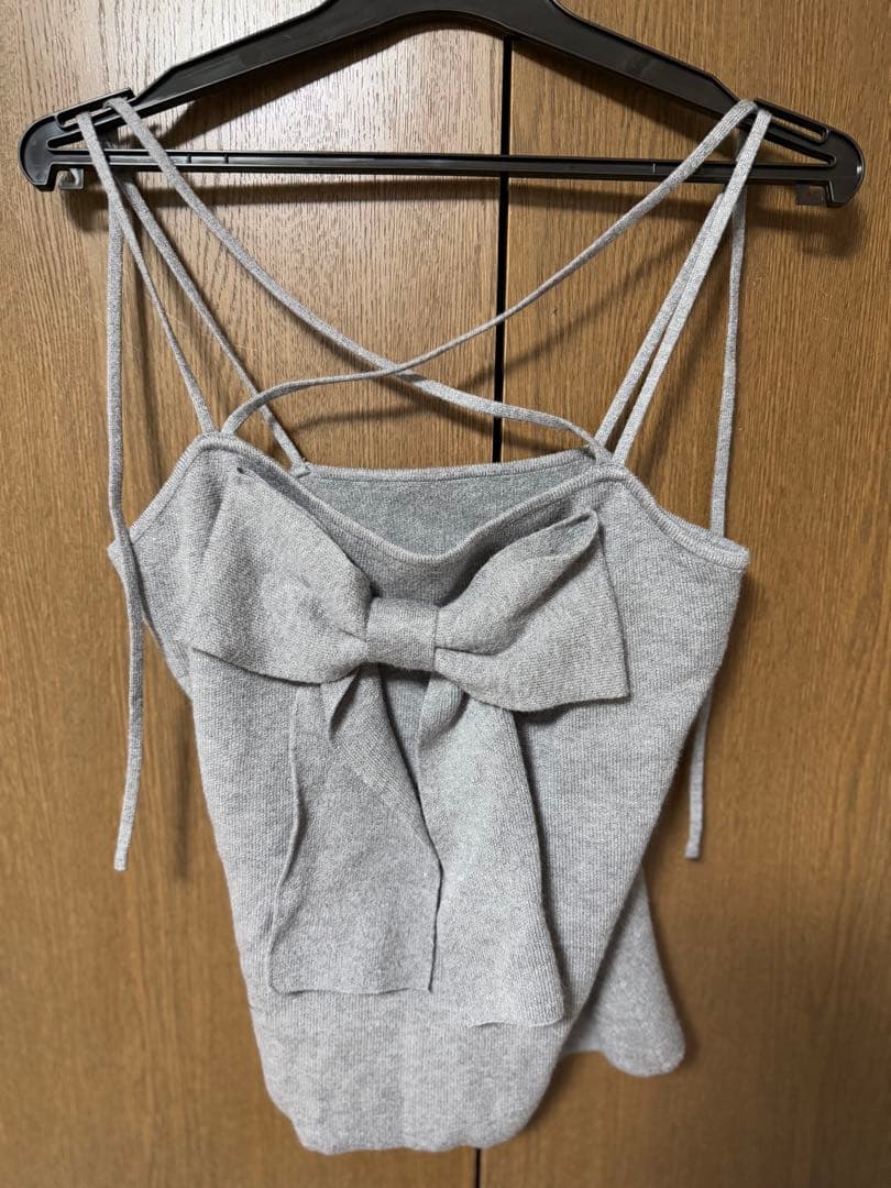 bubbles リボンニットアンサンブル レイヤード トップス ピンク グレー