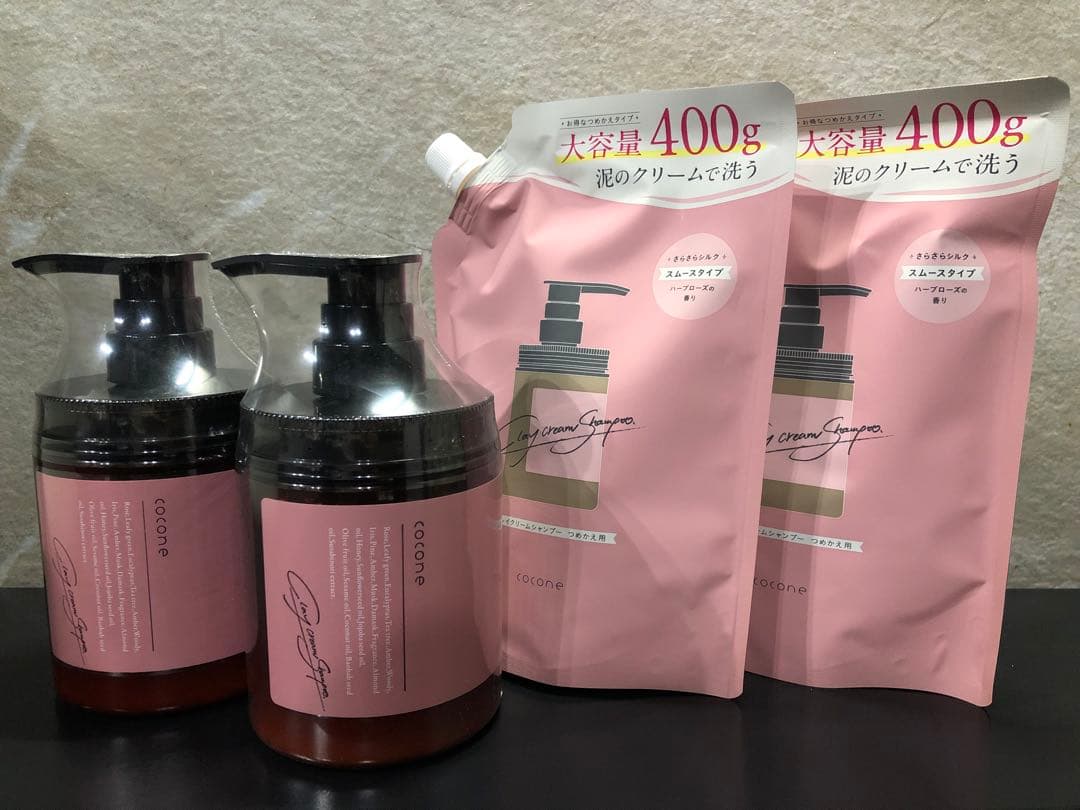 【新品・未開封】cocone シャンプー（本体×２、詰替×２） cocone ココネ クレイクリームシャンプーモイスト替400g[レフィル