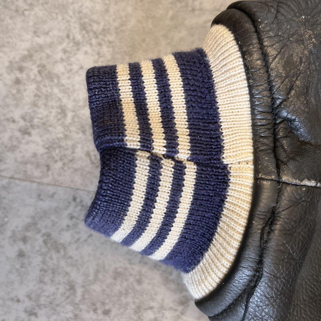 ROZZO スタジャン 短丈 ワッペン レザー 紺×黒 y2k 古着 アメカジ