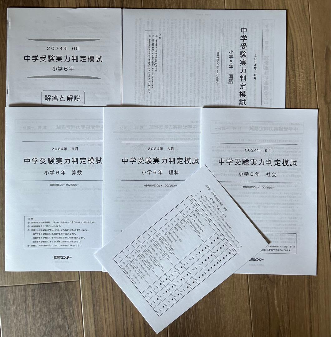 能開センター 2024年度 小学6年実力判定模試 中学校受験 1年分