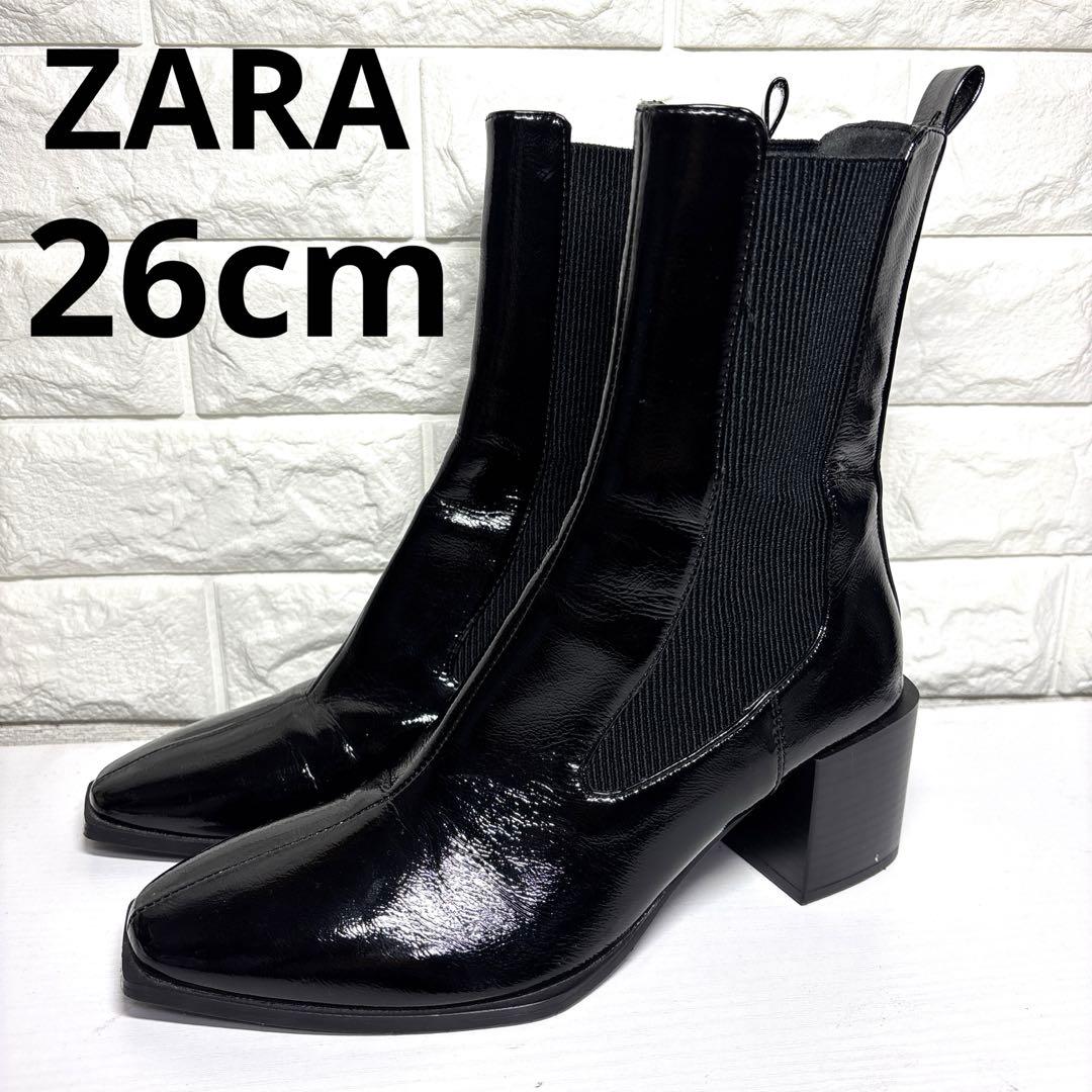 ZARA ザラ エナメル サイドゴアブーツ 26cm - メルカリ