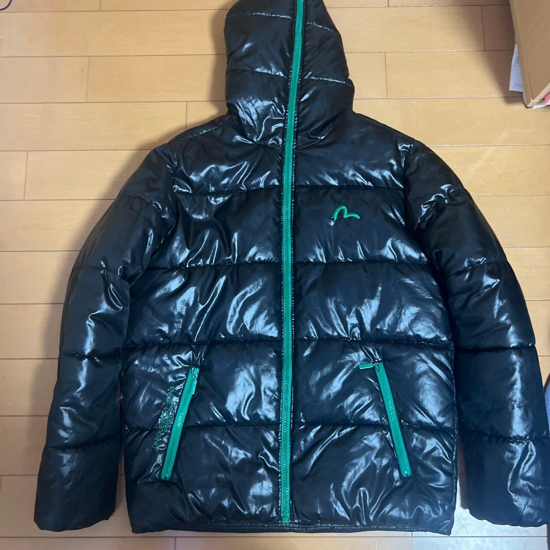 EVISU ダウンジャケット XL ブラック/グリーン EVISU(エヴィス) Sleeve Line Racing Down Jacket 袖ライン レーシング