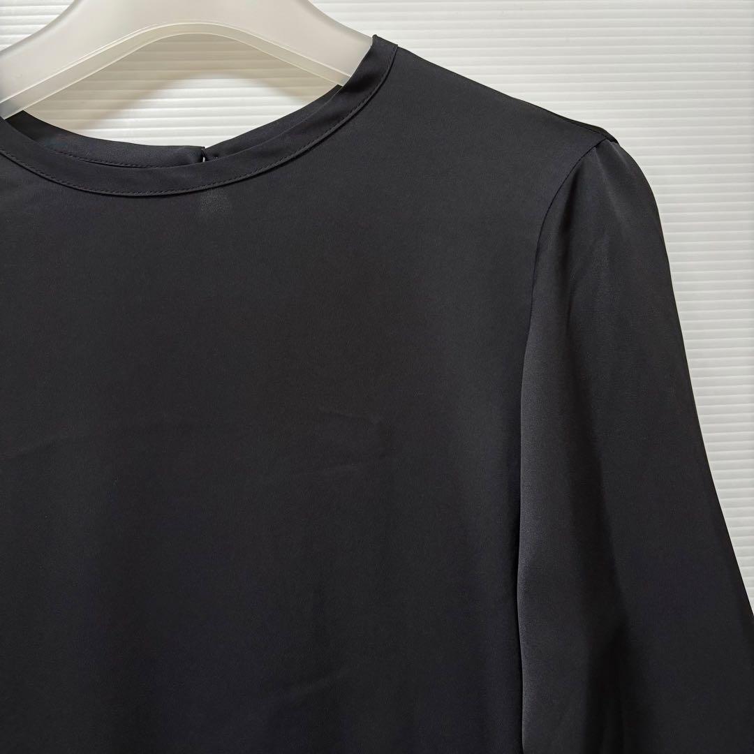 27日発送 【ウィムガゼット】サテン 長袖 ブラウス ブラック クルー