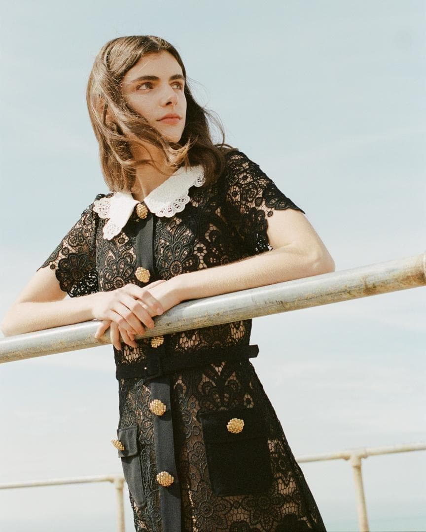 セルフポートレイト ワンピース ギピュールレース 花柄 黒 UK8 未使用