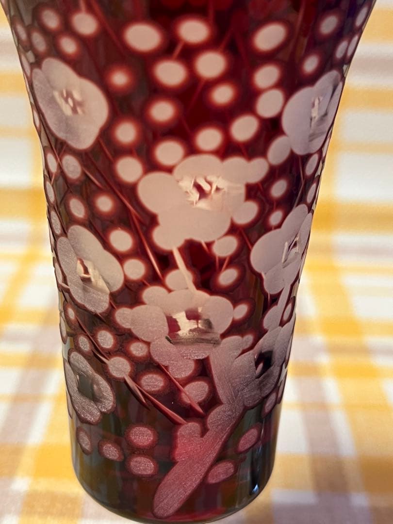 未使用品 江戸切子 江戸ギヤマン 津田學歩作 梅模様 ワイングラス ペアセット