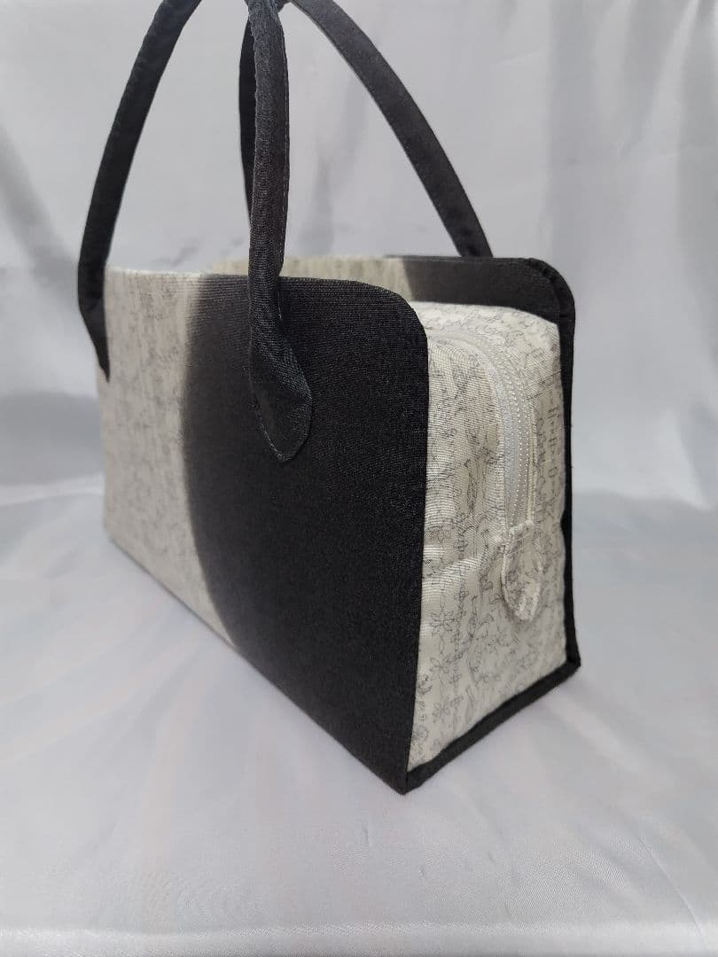 紬帯地 よろけ縞 利休バッグ 和装バッグ