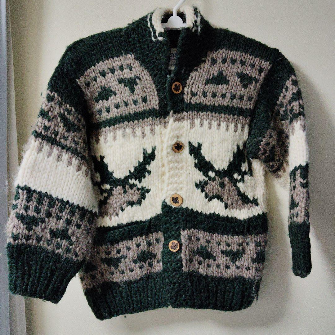 ☆KANATA 【稀少グリーン緑】トナカイ柄カウチンセーター カナダ製 90年代 カナタ KANATA カーディガン カウチンニット セーター トナカイ柄