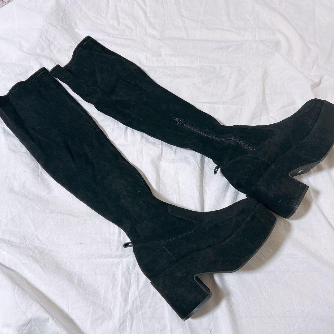 cherimi 厚底スエードニーハイブーツ