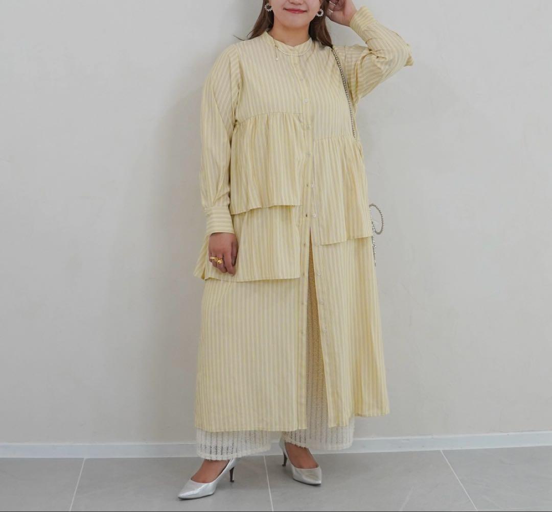 miandmou(ミアモ) シャツワンピース イエロー asymmetry shirt one-piece | イエロー | MI AND MOU