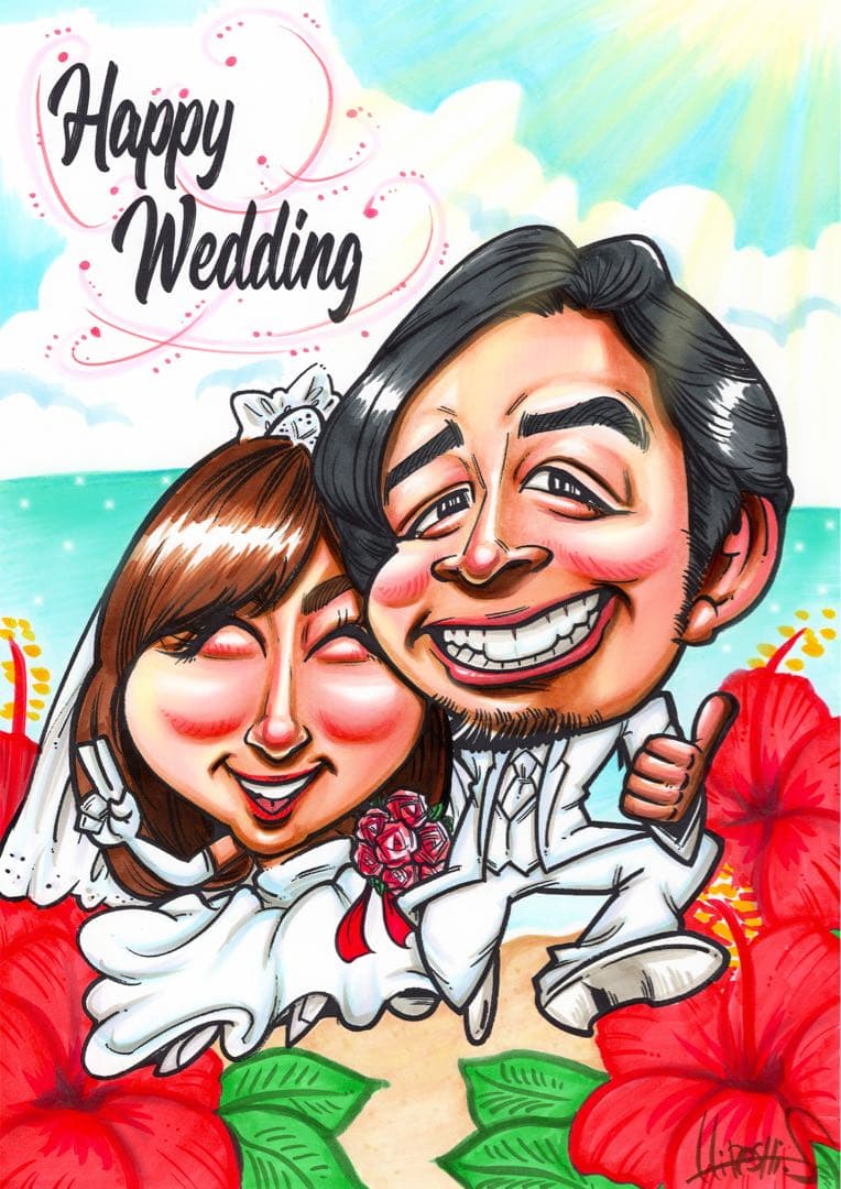 世界で1枚の手描きのオーダーメイド似顔絵★ウェルカムボード★ご両親感謝状 結婚式で伝える】世界で1枚のオーダー似顔絵☆ご両親感謝状