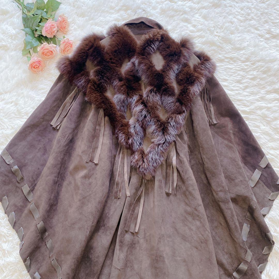 フリー】美品 Lamandora ポンチョ 豚革 大きいサイズ 日本製 コート